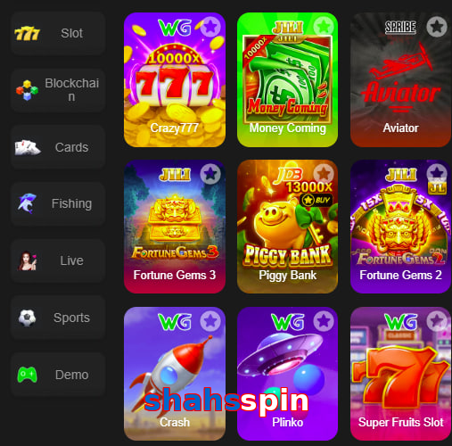 Main screen of Shahsspin game page for PK players